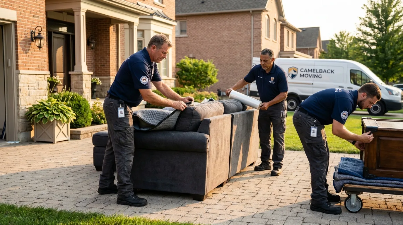 Large estate moving crew wrapping furniture in San Marcos, CA